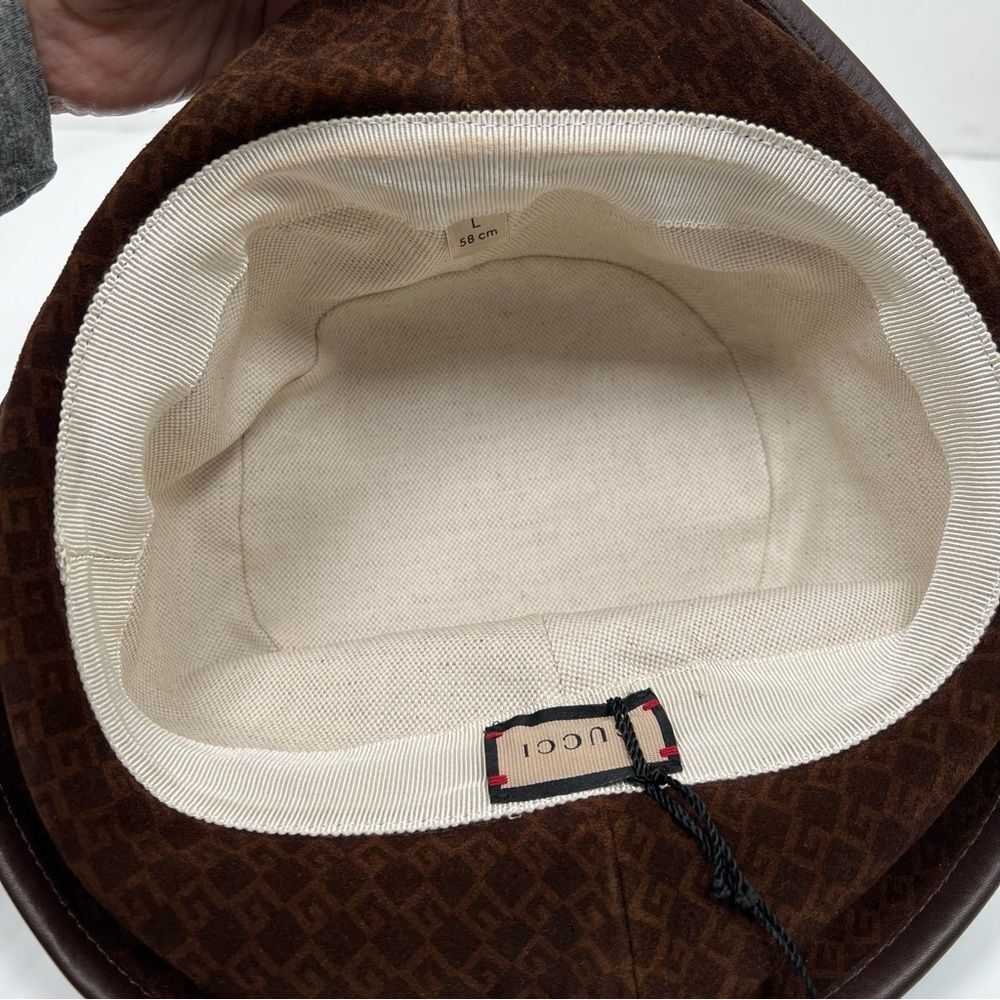 Gucci Bucket Hat Suede Leather Trim Brown GG Logo - Picture 4 of 6